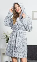 Dámský župan krátký s kapucí Leopard grey šedá 1XL